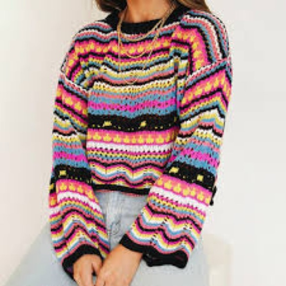 NWT croquet knit striped rainbow colorful sweater boho, loose small